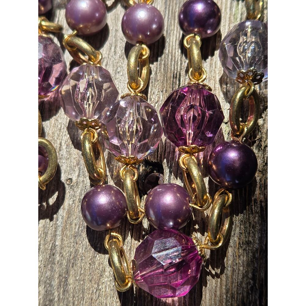 Vintage KJL Kenneth Jay Lane Violet/Clear Glass Beads & Pearl Long 44' Necklace - Picture 5 of 10